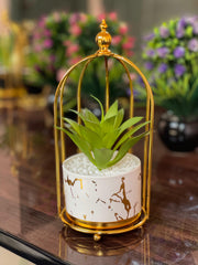 Different style metal stand with ceramic pot ⚜️☘️, metal cage, room decore, table decore, side table decore, ceramic pot inside