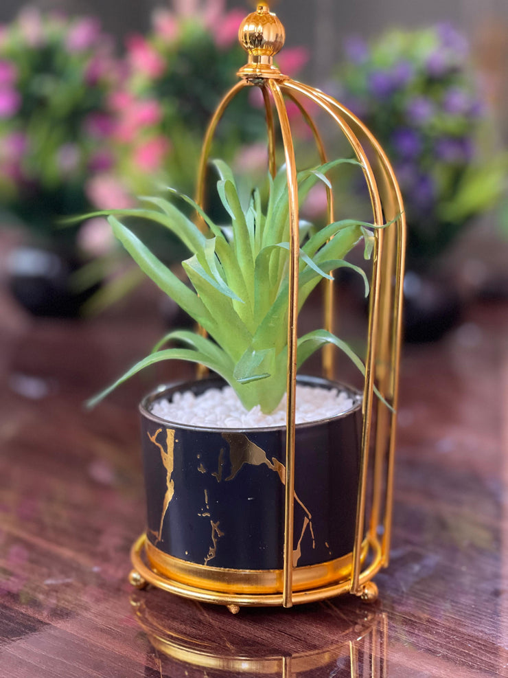 Different style metal stand with ceramic pot ⚜️☘️, metal cage, room decore, table decore, side table decore, ceramic pot inside