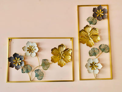 Imported Metal Wall Art Flower Frame  | Premium Quality Steel Decor | Modern Floral Design for Living Room, Bedroom & Office pair of two frames