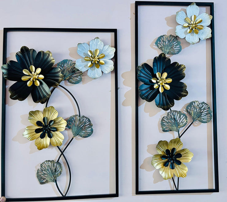 Imported Metal Wall Art Flower Frame  | Premium Quality Steel Decor | Modern Floral Design for Living Room, Bedroom & Office pair of two frames
