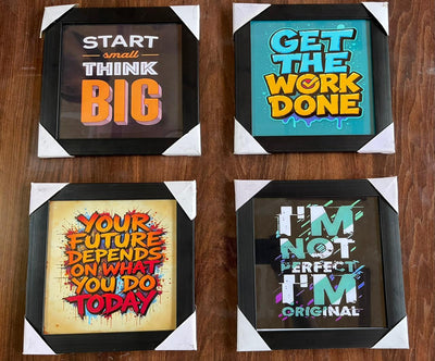 Motivational Pack of 4 Inspiration Quote Frames, Wall Hangings Glass front