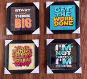 Motivational Pack of 4 Inspiration Quote Frames, Wall Hangings Glass front